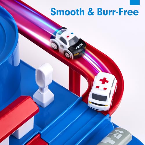 hahaland Track Cars Games Kids 3 4 5 Years Old Race Track Toy Set with Helicopter and 3 Car Educational Toys for Kids Gift