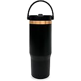 30 oz Tumbler with Handle, Double Wall Vacuum Insulated Tumblers with Flip Straw, Coffee Mug 30oz Powder Coated Cup for Hot and Cold Drinks(Copper Plated, Black,1 pack)