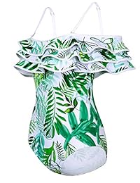 Traje de baño de una pieza con volantes y hombros descubiertos para dama