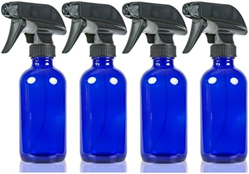 8 oz Glass Spray Bottles - NatureO Empty COBALT BLUE Spray Bottles with Trigger Sprayer - Two Sprayer Settings Stream or Mist - 4 pack