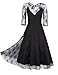 GlorySunshine Women Vintage Bridesmaid Floral Lace Net 3/4 Sleeve Formal Sexy Swing Dress