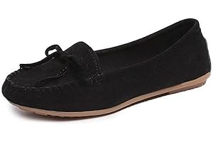 Sunporx Women Moccasin Bowknot Penny Loafers Driving Flat Slip-On Suede Lightweight Business Casual Comfort Work Travel Shoes