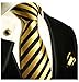 Paul Malone Necktie, Pocket Square and Cufflinks 100% Silk Gold Black Stripes