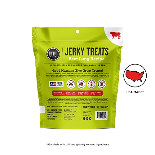 BIXBI Jerky Dog Treats, Original Beef Lung, 10 Oz USA Made Grain Free Dog Treats High In