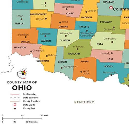 Amazon Com Condado De Ohio Mapa 36 W X 34 5 H Office Products