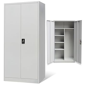 Anself Metal Cabinet Storage Cupboard 2 Doors Locker Style Grey