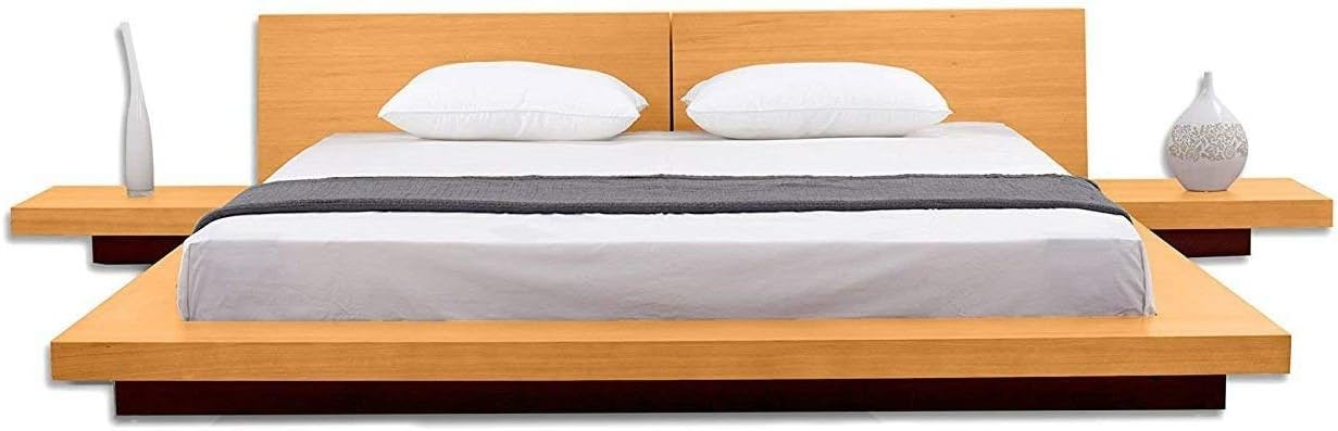 UCOSEE California King Size Modern Platform Bed with Headboard and 2 Nightstands in Oak