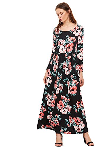Romwe women s maxi dress floral print long sleeve long …