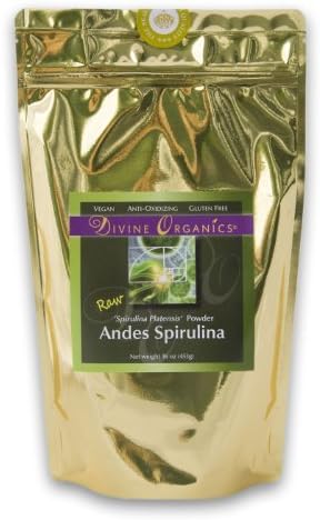 Divine Organics 16 oz Spirulina Powder Raw Andes Mountains - Vegan and Gluten Free - Raw and Organic by Divine Organics
