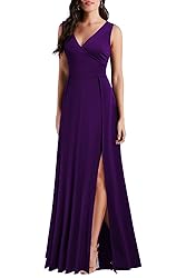 MUSHARE Women's V Neck Sleeveless Split Formal