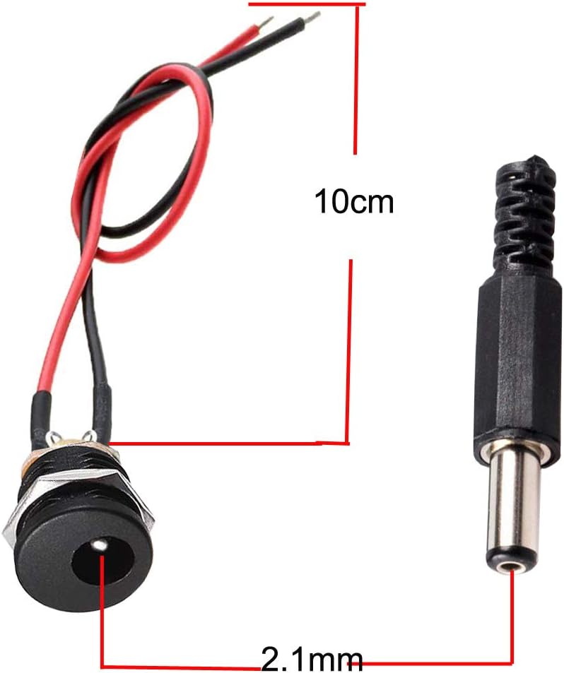 RUNCCI-YUN DC Female Panel Mount Socket, 5.5 x 2.1 MM Threaded Female Mount Connector Adapter with Cable Barrel Jack Plug (6pcs) - Image 3