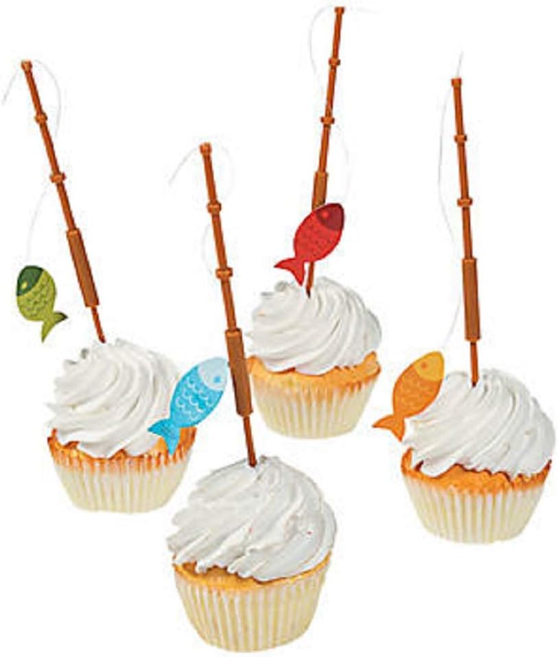 Fisherman Fishing Pole, Cupcake Topper, Picks, Party Supplies, 75 pcs Bulk
