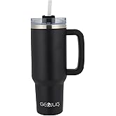 BRENTWOOD GEOJUG CMB-1200BK 40-Oz. Insulated Stainless Steel Tumbler Cup with Handle, Lid, and Straw, Black