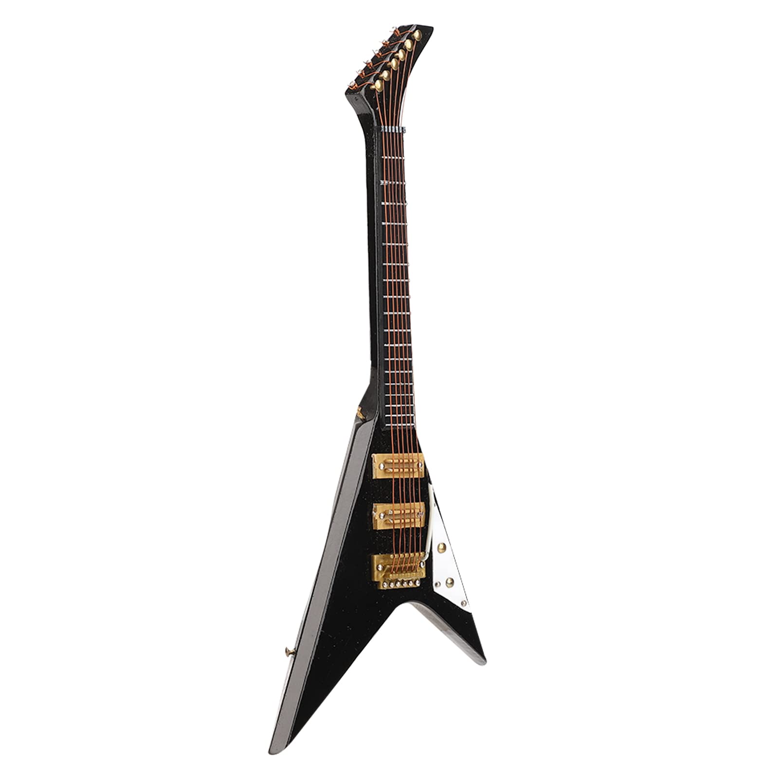 Miniature Electric Guitar, Black Basswood, 7.3 inch Decorative Model with Stand, Dollhouse Display Piece, Musical Instrument Collectible
