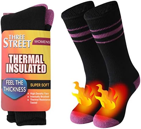 Warm Thermal Socks, Three street Unisex Winter Fur Lined Boot Thick Insulated Heated Socks For Cold Weather