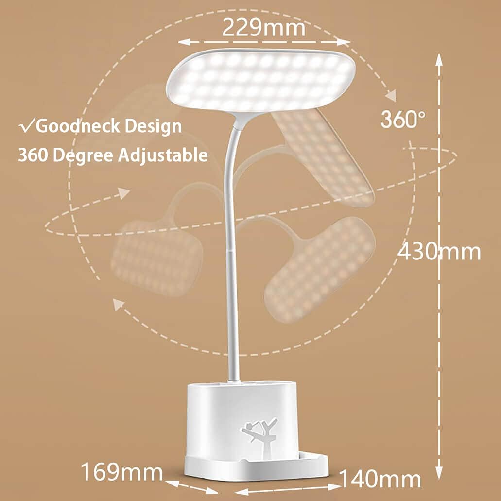 LED Small Desk Lamp for Home Office with USB Charging Port Pen Holder Gooseneck Adjustable Reading Light 3 Color Modes Stepless Dimming Touch Table Lamp for Bedroom Bedside Desktop Study Work Room - - 