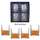 Amlong Crystal Lead Free Double Old Fashioned Crystal Whiskey Glass - Classic Stylish Design - Perfect for Scotch, Bourbon, Cognac and Cocktail Glasses, 9 Ounce, Set of 4 With Gift Box