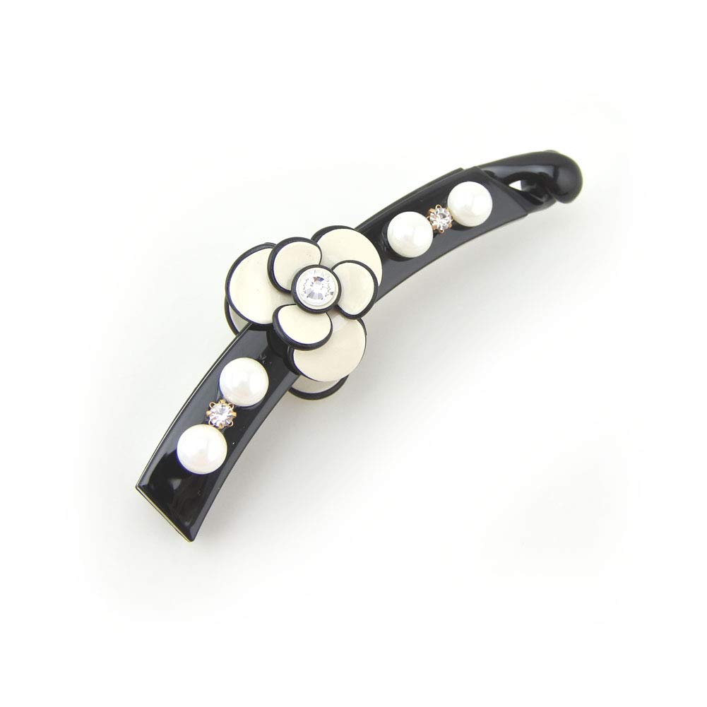 Meilliwish Noble Flower Wedding Beautiful Banana Hair Clip for Women Girls 1 PCS(H81)(White)