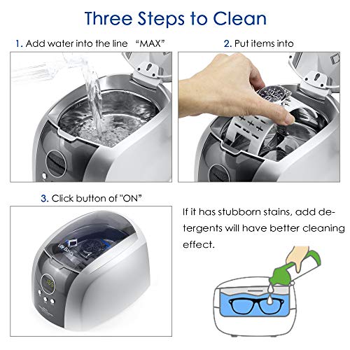 Professional Ultrasonic Cleaner, 46KHz Sonic Cleaning Stainless Steel 750ML Automatic Timer Cleaner for Eyeglasses Rings Coins for Home