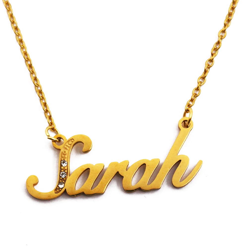 Kigu Name Necklace Sarah - Gold Tone - Custom Name Necklace - Personalised Jewellery for Ladies- Customised Jewellery for Girls- Custom Pendant Sarah