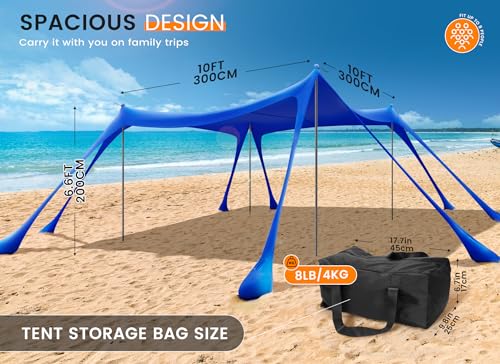 Carpa Playa Tienda de campaña UPF50+, Playa Familiar Plegable Toldo Playa Carpas con 4 Bastones, Pala, Clavijas y Bolsa de Transporte para Camping, Pesca, 3X 3X 2M (Navy Blue)