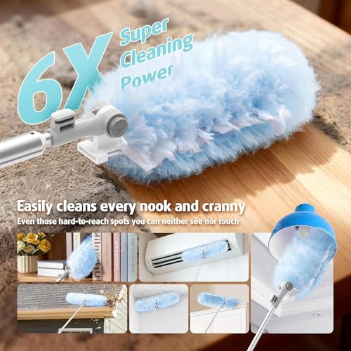 AIR U+ 20 Refills Duster for Flash Dust Magnet Long Handle - 183cm Extendable Handled Microfiber Dusters for Cleaning, Ceiling, Fan, Window, Blinds, Cobweb