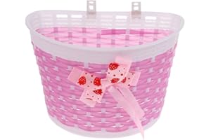 GSWPIP Kids Bike Basket, Wicker Handlebar Bicycle Basket for Boys Girls, Front Toddler Tiny Tricycle Baskets Strider Bike Accessories Small Scooter Arts and Crafts Bike Decoration Accessories Kit(Pink)