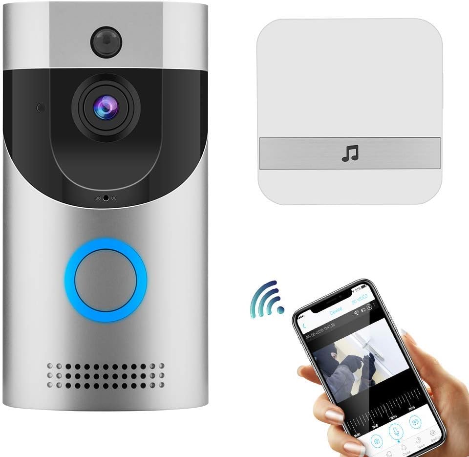 Video Doorbell UOON WiFi Doorbell Camera Low Power 720P HD Video, Two-Way Talk, PIR Motion Detection & Video Night Vision Support Android and iOS Silver