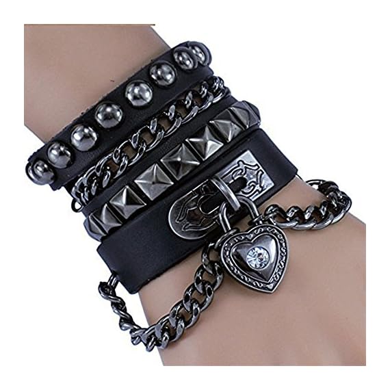 Bystar-Bracelet-of-Punk-Rock-Rivet-Wrap-Retro-Heart-Chain-Unisex-Genuine-Leather-Multi-Circle-Creative-For-Men-Women-Black