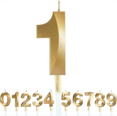 Polly Online Gold Glitter Number Candles 3D Cake Toppers 0-9 Set