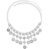 Vintage Coin Tassel Statement Necklace for Women Boho Adjustable Chain Fashion Choker Necklaces Chunky Oxidized Personalized Indian Jewelry Bollywood Jhumka Festival Wear Traditional Wedding