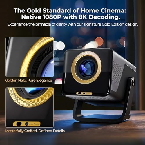 [2000 ANSI Lumens] Native 1080P Smart Outdoor Video Projector 4K 8K, Android 14 Projecteur Exterieur with HiFi Sound, Auto Focus & Keystone, WiFi 6 Bluetooth Home Theater for iPhone/Netflix X7