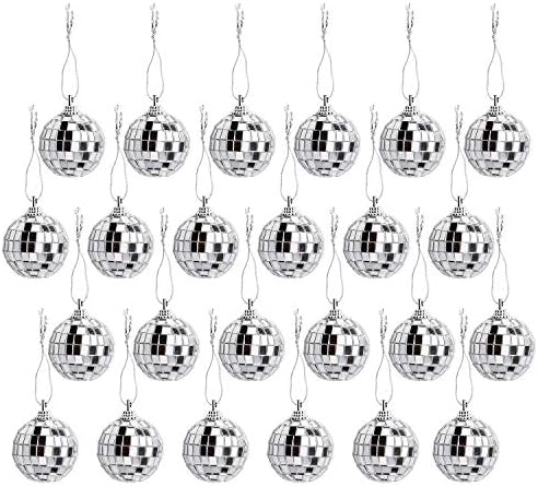 Bujingyun 24 Pcs Silver Disco Mirror Ball for Party Decoration, Christmas Tree Wedding Birthday Party Ornaments