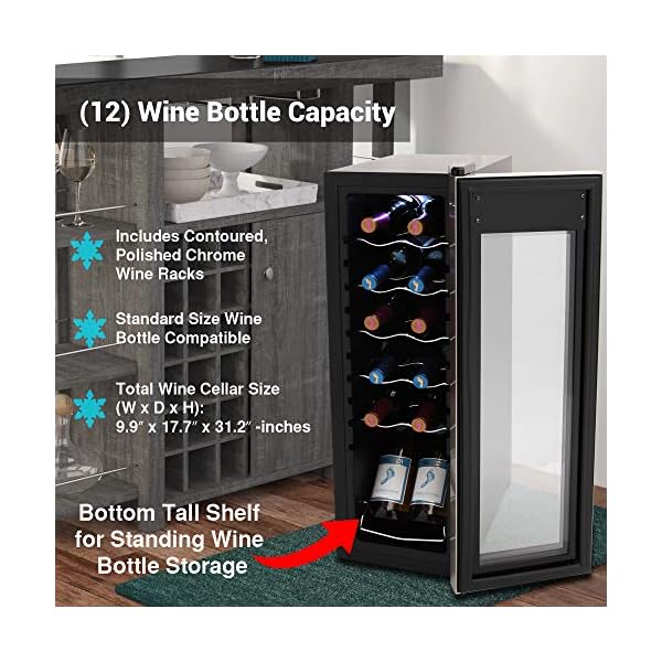 12-Bottle-Wine-Cooler-Refrigerator-White-Red-Wine-Fridge-Chiller-Countertop-Wine-Cooler-Freestanding-Compact-Mini-Wine-Fridge-12-Bottle-wDigital-Control-Stainless-Steel-Door-NutriChef-PKCWC12