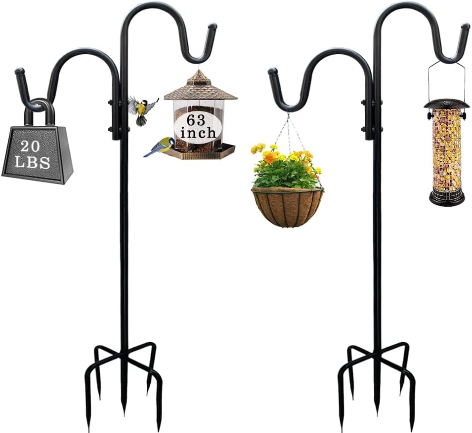 Outdoor Shepherd's Hooks - BYBAG Adjustable Double Shepherds Hook,63 Inch Tall Heavy Duty Hanging Stakes Two Sided Garden Pole for Bird-Feeder Lantern Plant-Hook Garden-Stake,Plant Stand Hanger for Outdoor Wedding Decor