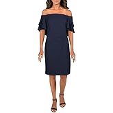 Ralph Lauren Womens Ruffled Off-Shoulder Dress, Blue, 4