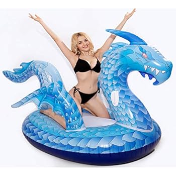 dreambuilderToy Giant Inflatable Dragon Pool Float, Cool ice Dragon raft 9 Feet Long with Faster Valve, Pool Float Floatie Ride On Summer Beach Pool Party Lounge for Kids and Adults (Dragon Float)