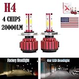 2Pcs H4 LED Headlight Bulbs Conversion Kit 9003/HB2 Car Headlamp 20000LM 6000K Cool White Double Beam DRL Fog Light Replacement - Plug and Play