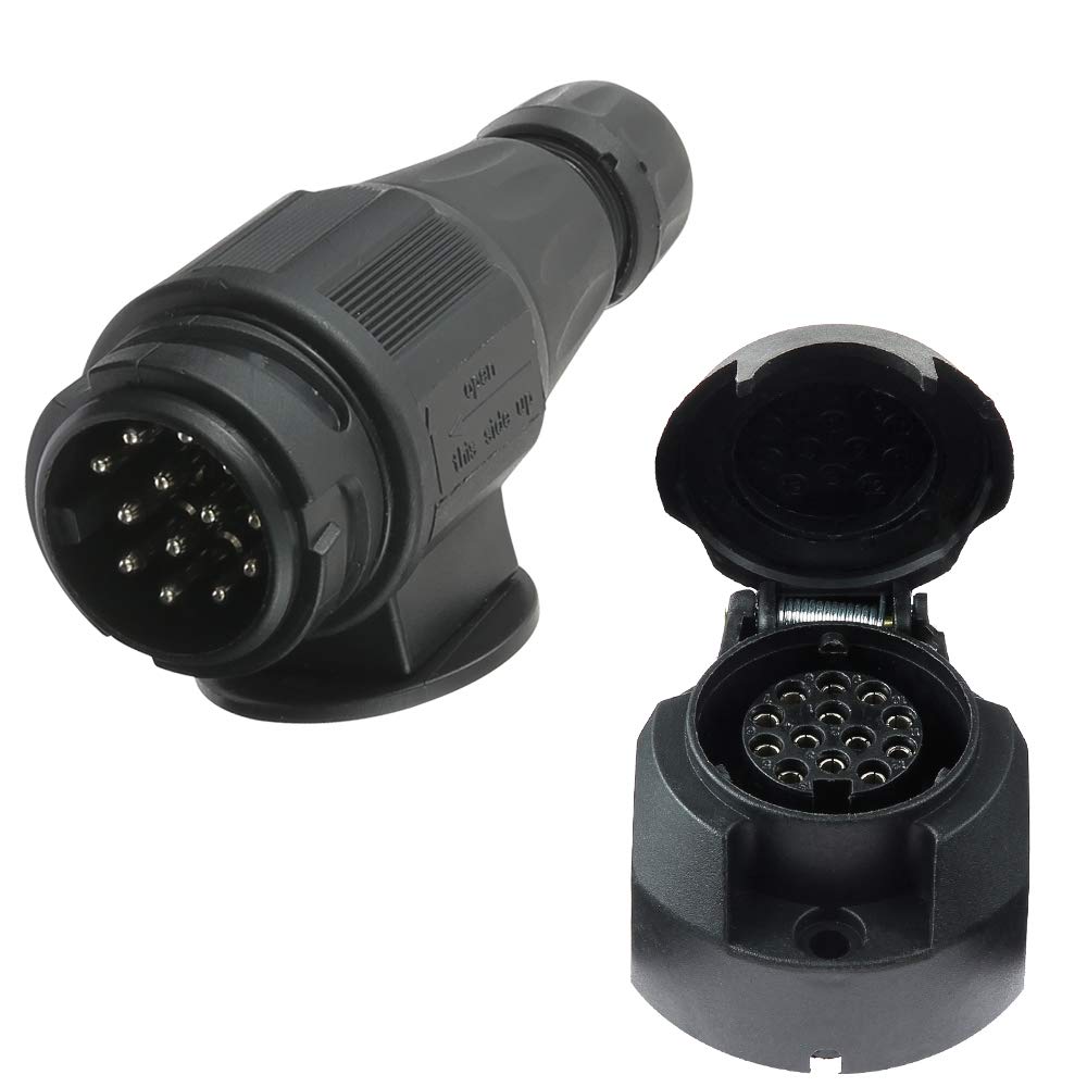 Eacalyc 13 Pin Trailer Socket and Plug 13Pin Towing Plug Female Electrics 13-Pin Male Trailer Socket Connector 12V Waterproof Trailer Male and Female for Truck RV Boat or Trailer