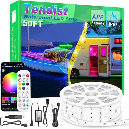 50FT/15M Boat LED Strip Lights Waterproof, Marine Pontoon Boat LED Strips, 12V RGB Light Strip with APP & Remote, IP67 Waterproof Exterior & Interior Lighting for Fishing Kayak, RV, Yacht, Jon