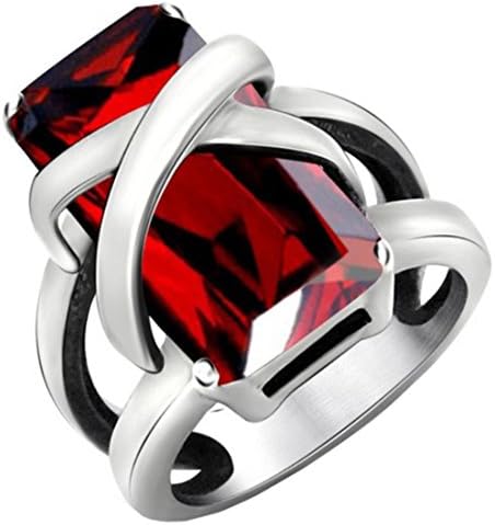 SA016 Men Women's Cool Fashion Red Gem Stone Jewelry Stainless Steel Ring,Silver