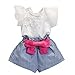 PHOTNO 1Set Suit outfit for toddler Girls Summer Lace T-shirt+Stripe Shorts (2-7T)