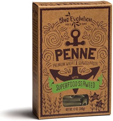 Penne Pasta Infused With Superfood Seaweed 12oz, Classic Tasting Premium Whole Grain Wheat Pasta Plus Seaweed Benefits, Exceptionally Fulfilling, Non-GMO, Great Iron Source (1 Box)