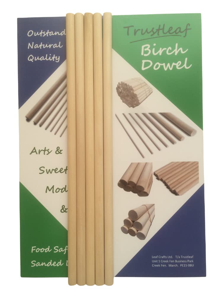 Trustleaf 10mm x 30cm Birch Hardwood Wooden Dowels (5 Dowels)