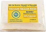 100 Vacuum Sealer Bags: 50 Quart (8" x 12") and 50 Gallon (11" x 16") OutOfAir Vacuum Sealer Bags Works with FoodSaver & Other Savers. 33% Thicker, BPA Free, FDA Approved, Great for Sous Vide