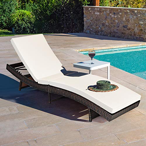 Tangkula Outdoor Folding Chaise Lounge, Rattan Patio Lounge Chair with