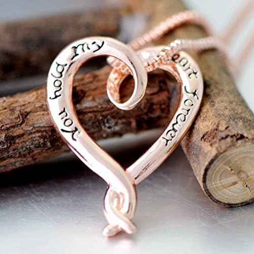 Jewelryfinds Rose Golden Heart-Shaped Necklace With Letter My hold you heart forever