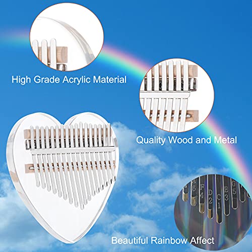 Kalimba Thumb Piano 17 Keys, Rainbow Clear Portable Mbira Finger Piano with Protective Box, Portable Finger Piano Musical Instrument for Kids Adult Beginners Professional