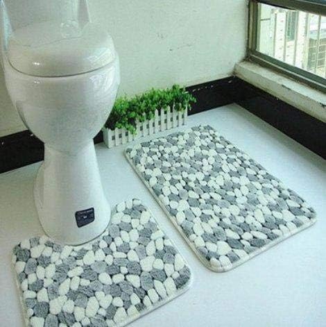 WopenJucy 2 Pieces/Set Bathroom Mat Thicker Coral Velvet Non-slip Mat and Toilet Carpet Stone Pattern 50 * 80CM+45 * 50CM Random Color