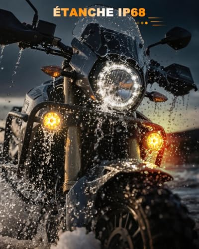 CO LIGHT Additional Lights for Motorcycle LED, 140W/2PCS Motorcycle Fog Lights Strobe Headlight Kit Removable Amber Hood Brackets and Wiring Universal for ADV Moto R 1250GS